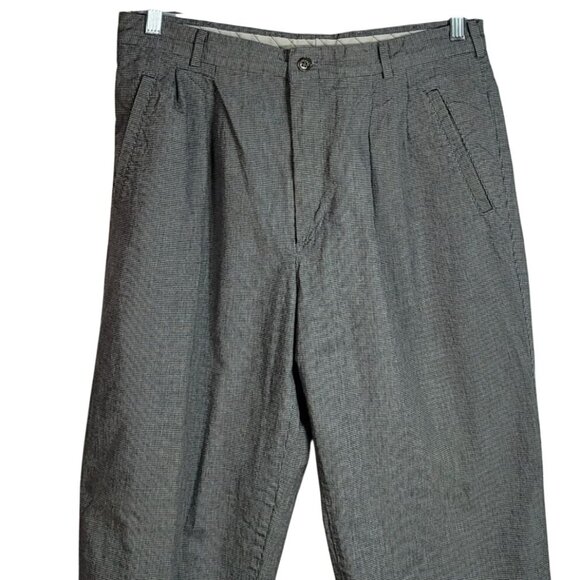 Dockers Herringbone Pants Brown Gray 34x32 Cuffs Zip Pleat VTG 90s Cotton USA - Picture 2 of 8